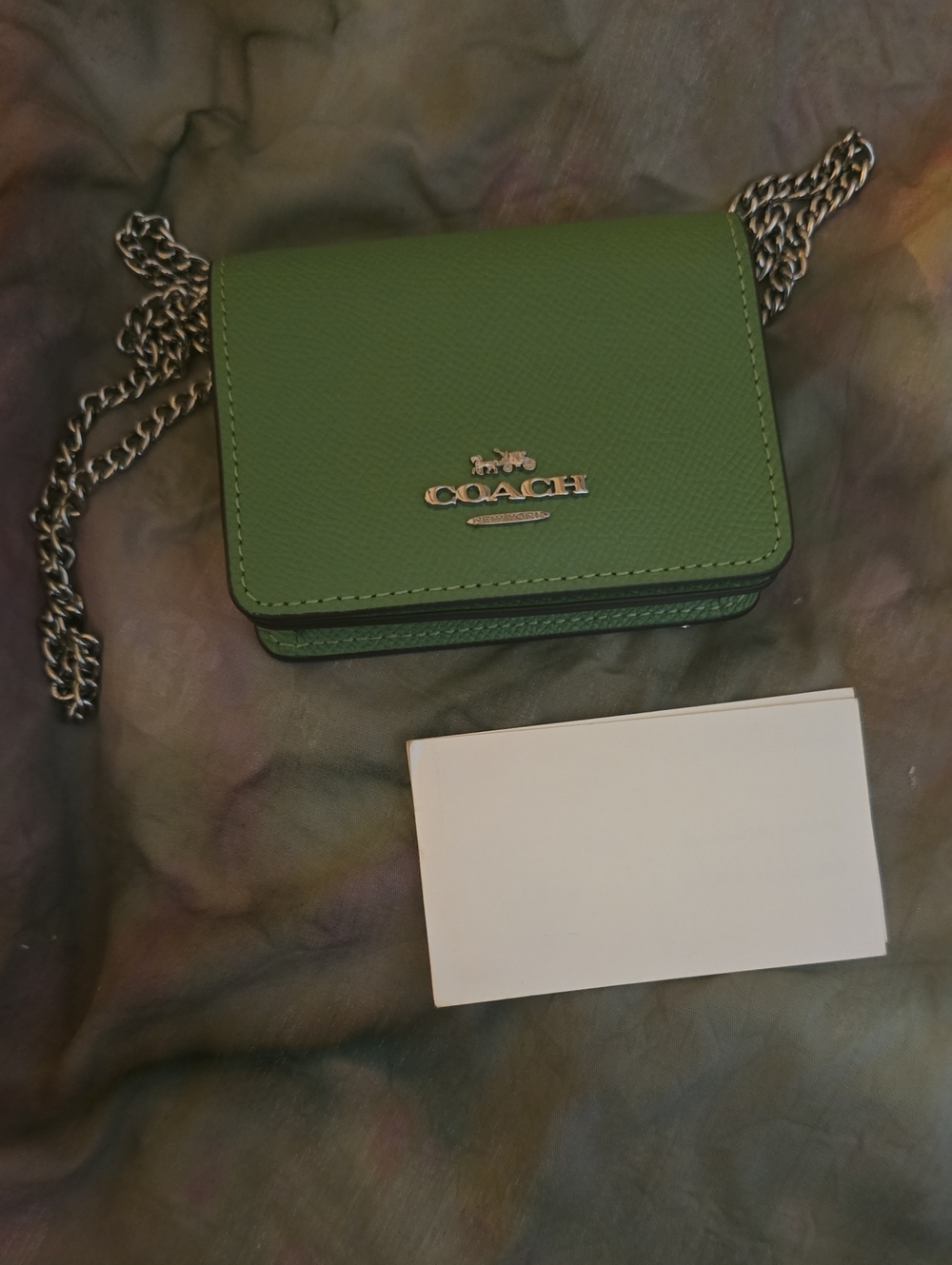 Coach Green Leather Mini Crossbody with Silver Chain